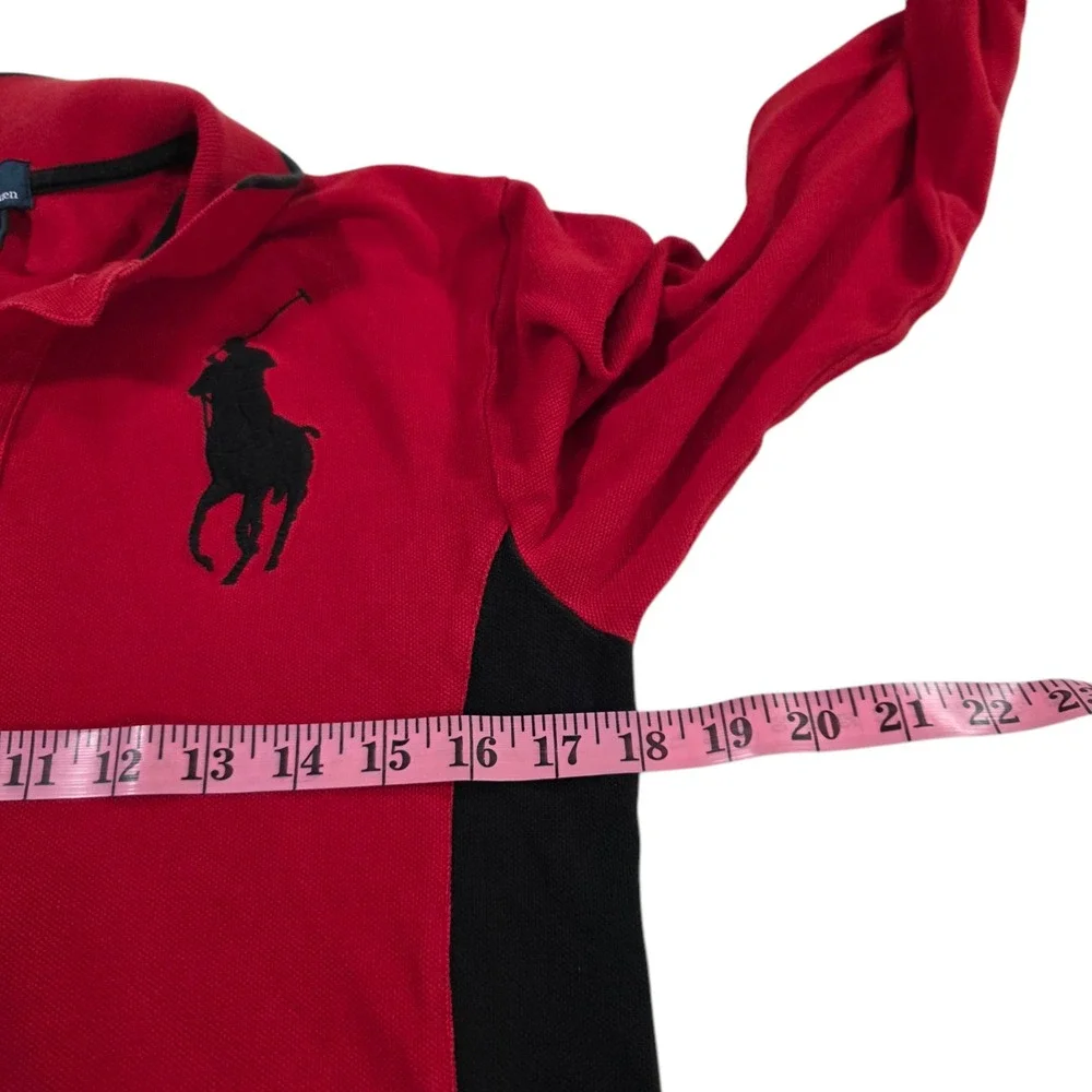 Polo By Ralph Lauren Polo Top Red Black L Long Sleeve Colorblock Pony‎ Pullover